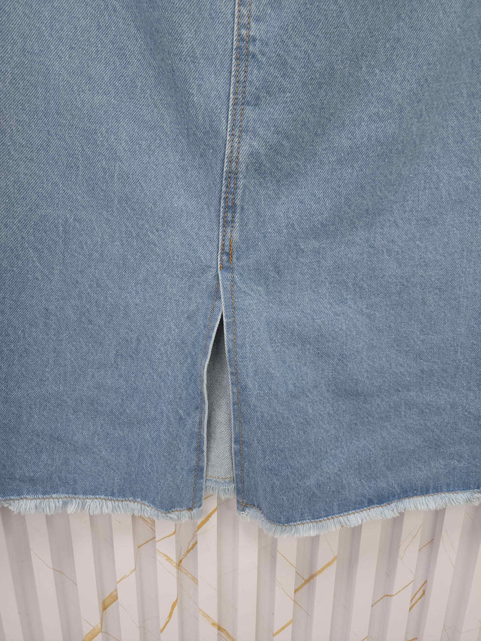 Ice Blue Wide Leg Denim Skirt