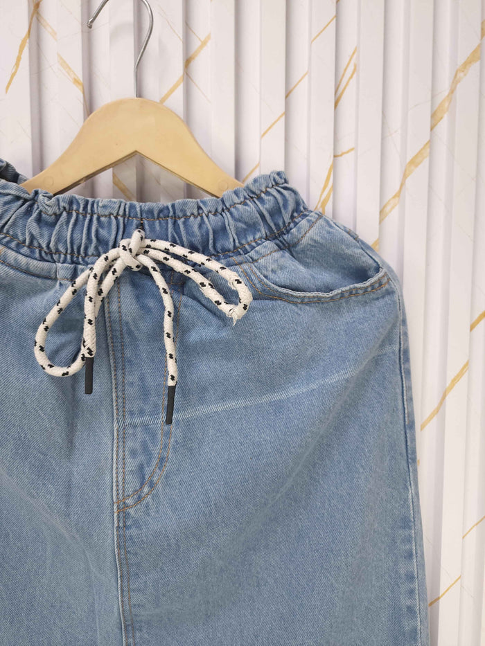 Ice Blue Wide Leg Denim Skirt