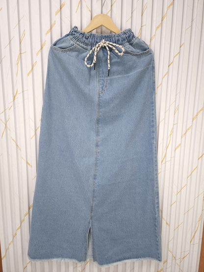Ice Blue Wide Leg Denim Skirt