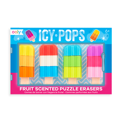 Icy Pops Puzzle Eraser with 4 take-apart popsicle shaped erasers that smell like fruit