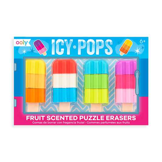Icy Pops Puzzle Eraser with 4 take-apart popsicle shaped erasers that smell like fruit