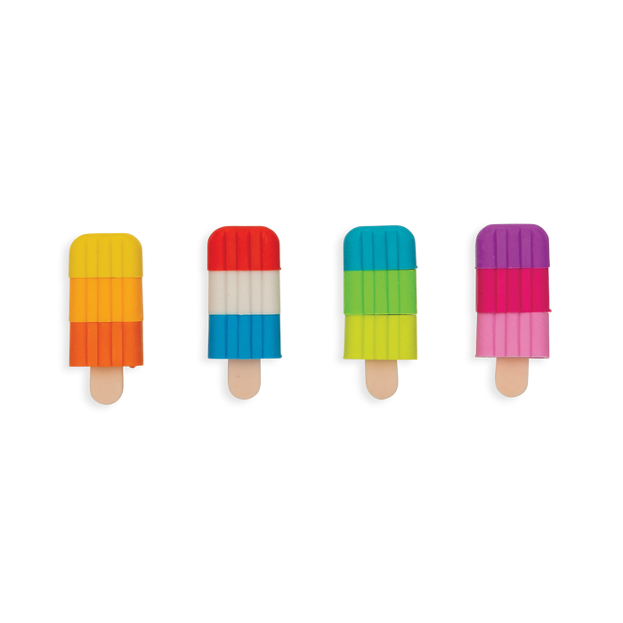 4 of the Icy Pops Puzzle Erasers in a row.