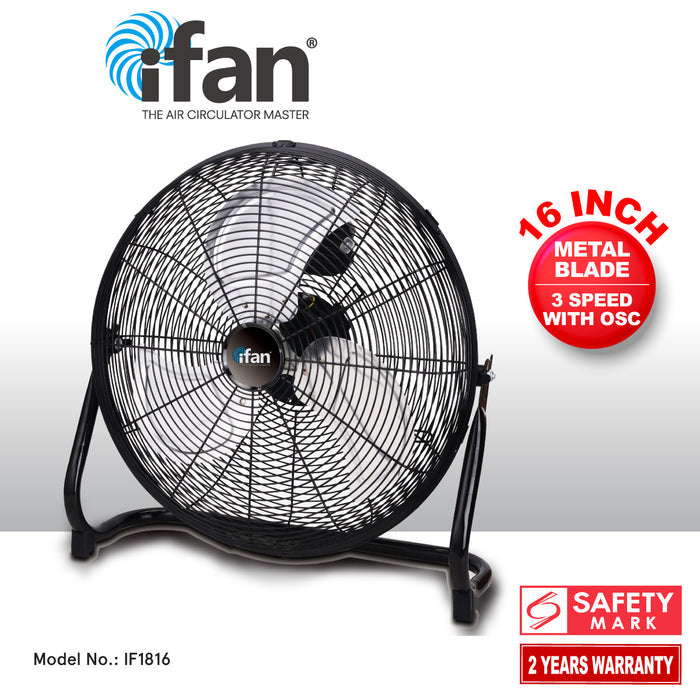 iFan 16" High Velocity Fan – Metal Blades, Vortex Air Flow, Adjustable Tilt, Durable, Overheat Protection, 3-Speed, black, IF1816