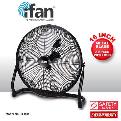 iFan 16" High Velocity Fan – Metal Blades, Vortex Air Flow, Adjustable Tilt, Durable, Overheat Protection, 3-Speed, black, IF1816