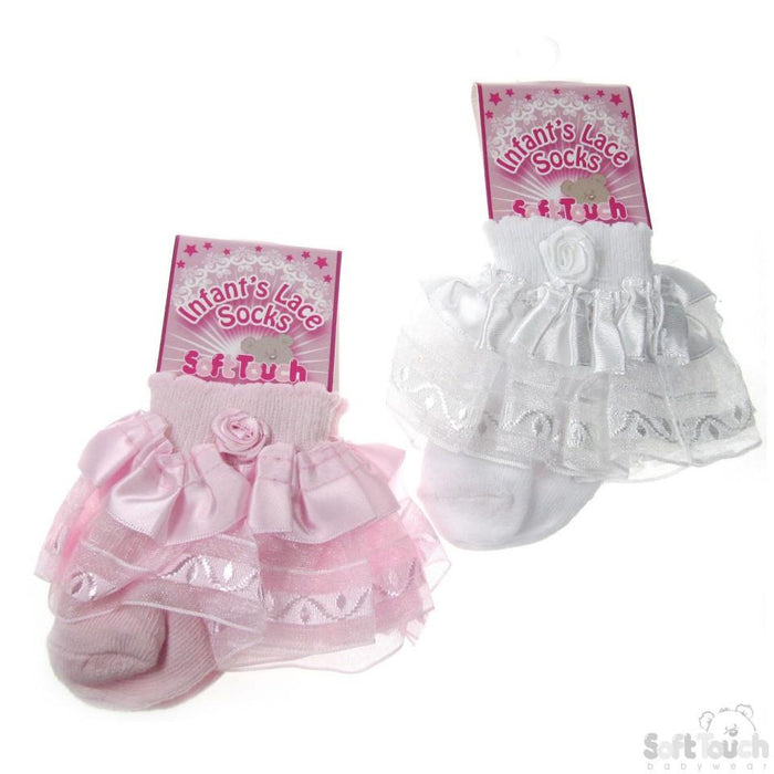 INFANTS LACE SOCKS W/FLOWER: S14 - Kidswholesale.co.uk