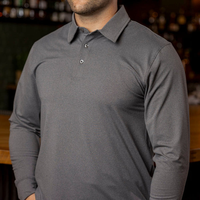 RSVLTS Breakfast Balls Commuter Long Sleeve Polo Iron Gate Melange – Commuter Long Sleeve Polo Iron Gate Melange – Commuter Long Sleeve Polo