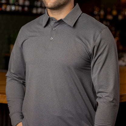 RSVLTS Breakfast Balls Commuter Long Sleeve Polo Iron Gate Melange – Commuter Long Sleeve Polo Iron Gate Melange – Commuter Long Sleeve Polo