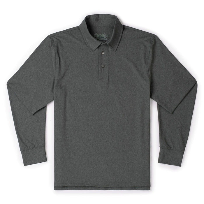 RSVLTS XS Breakfast Balls Commuter Long Sleeve Polo Iron Gate Melange – Commuter Long Sleeve Polo Iron Gate Melange – Commuter Long Sleeve Polo