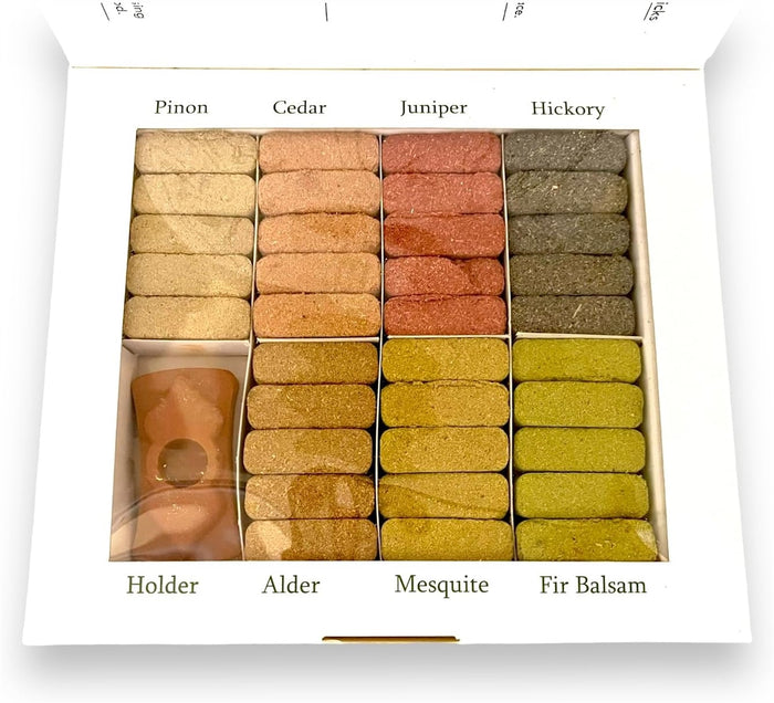 Ishom 7 Earthy Himalayan Incense - Pinon, Cedar, Juniper, Hickory, Alder, Mesquite, Fir Balsam with Holder
