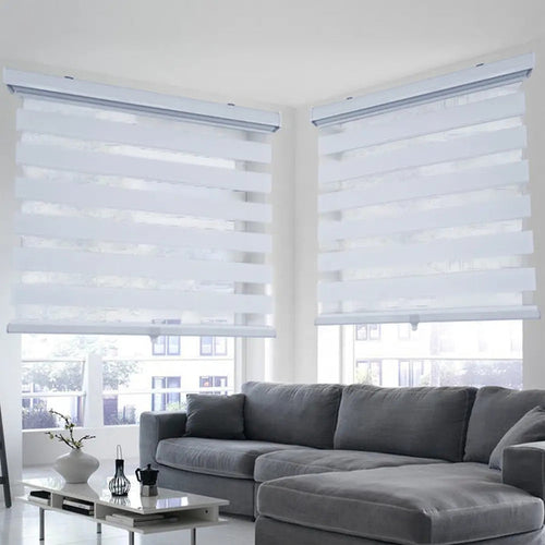 ITY CDNW-1 66 Olivia Stone Cordless Polyester Zebra Day-Night Blind 66"x84" in White