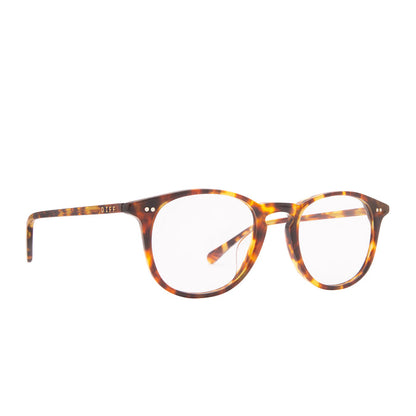 diff eyewear jaxson round glasses with a amber tortoise frame and prescription lenses angled view