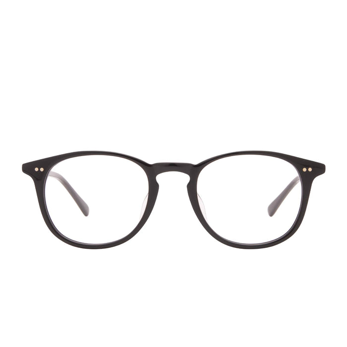 diff eyewear jaxson round glasses with a black acetate frame and prescription lenses front view