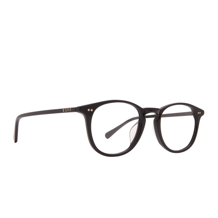 diff eyewear jaxson round glasses with a black acetate frame and prescription lenses angled view