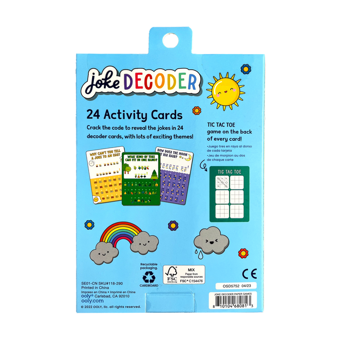 Joke Decoder Paper Games activity cart set back of packaging