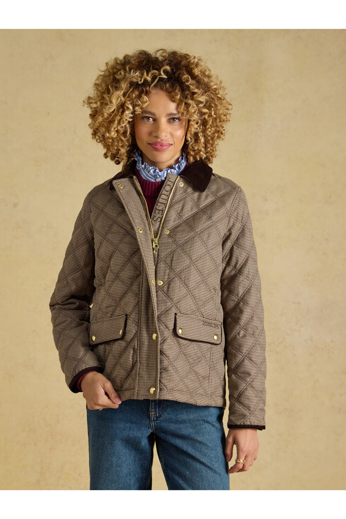 Joules Harrogate Check Coat worn by model Shop Joules at Dotique