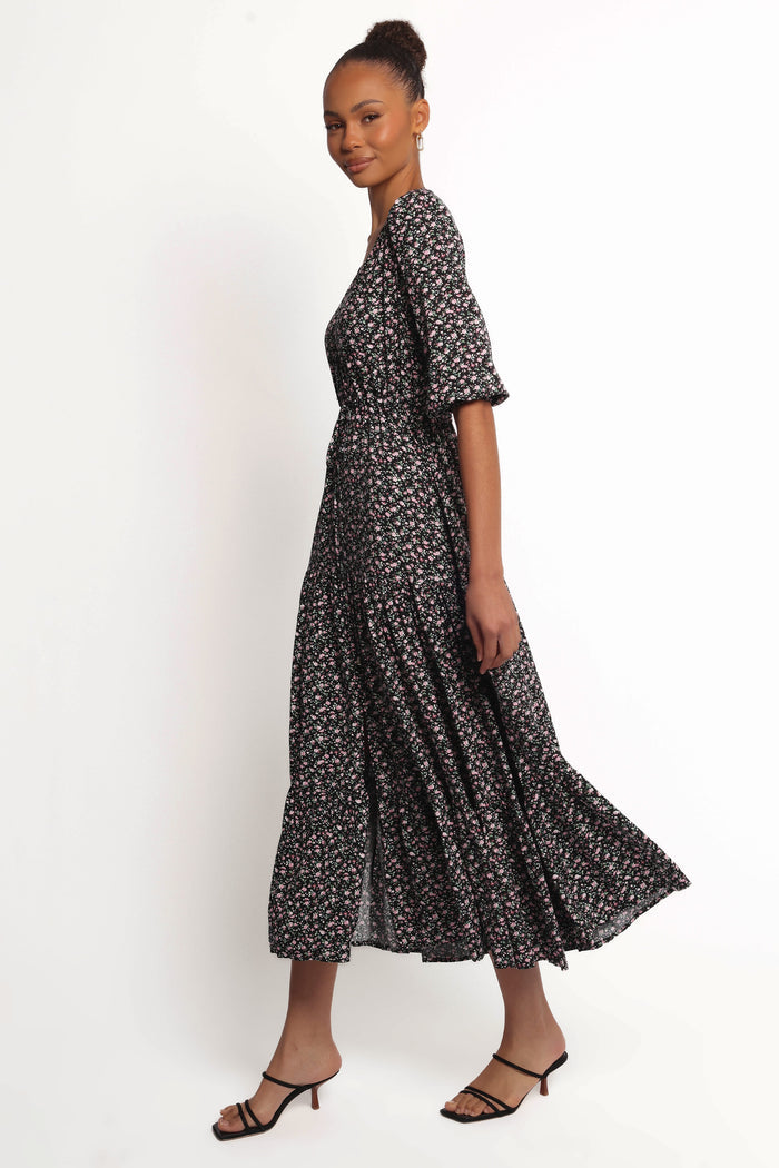 Petal and Pup USA DRESSES Kelda Dress - Black Rosebud Floral