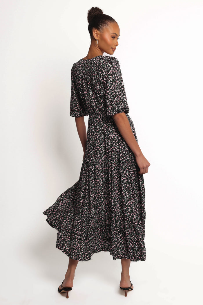 Petal and Pup USA DRESSES Kelda Dress - Black Rosebud Floral
