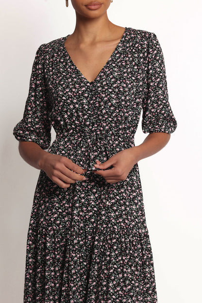 Petal and Pup USA DRESSES Kelda Dress - Black Rosebud Floral