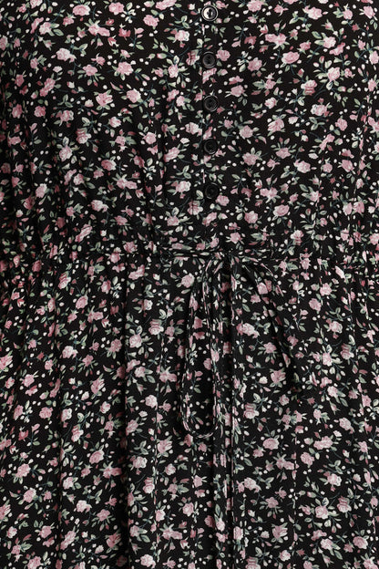 Petal and Pup USA DRESSES Kelda Dress - Black Rosebud Floral