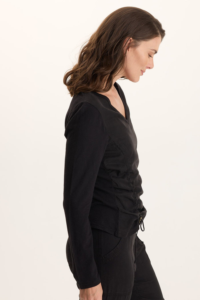 XCVI Ketti Long Sleeve Twill/Jersey Ruched V-Neck