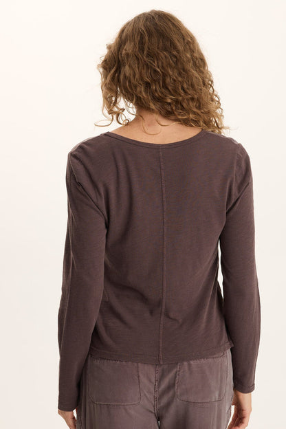 XCVI Ketti Long Sleeve Twill/Jersey Ruched V-Neck