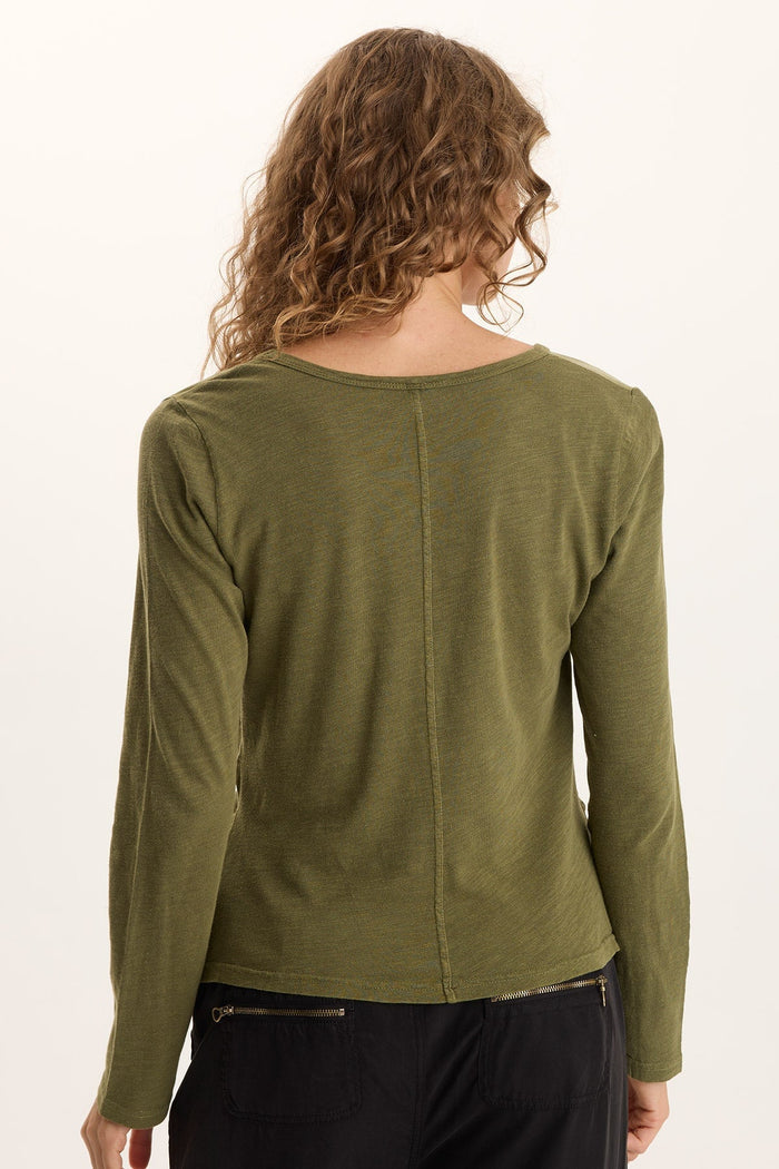 XCVI Ketti Long Sleeve Twill/Jersey Ruched V-Neck