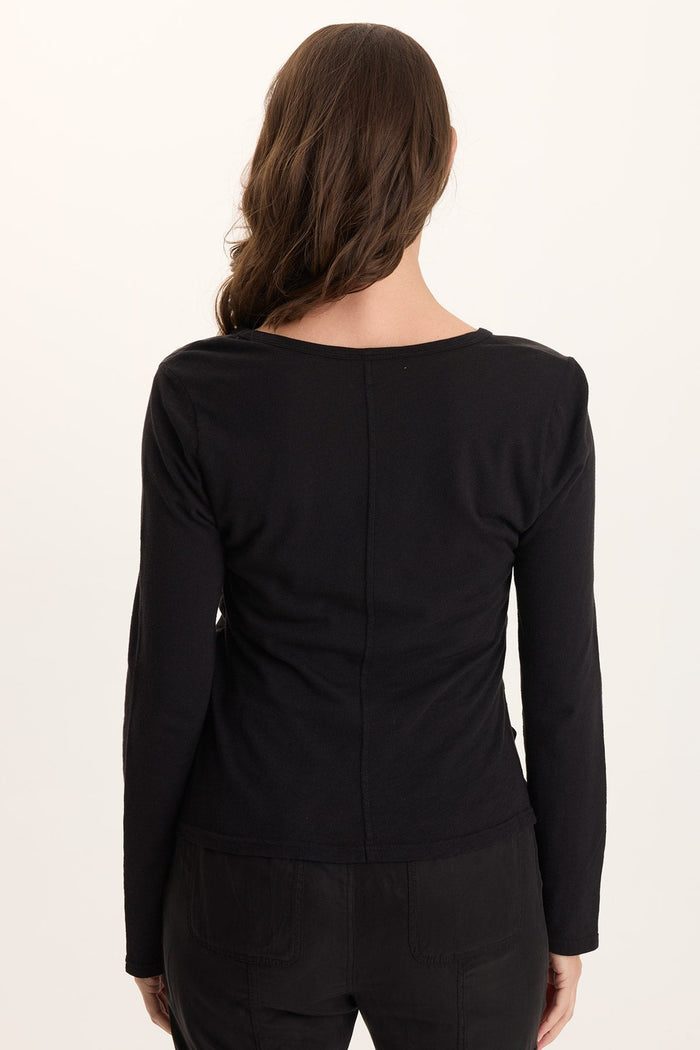 XCVI Ketti Long Sleeve Twill/Jersey Ruched V-Neck