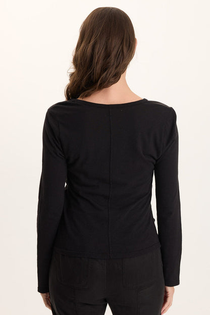 XCVI Ketti Long Sleeve Twill/Jersey Ruched V-Neck