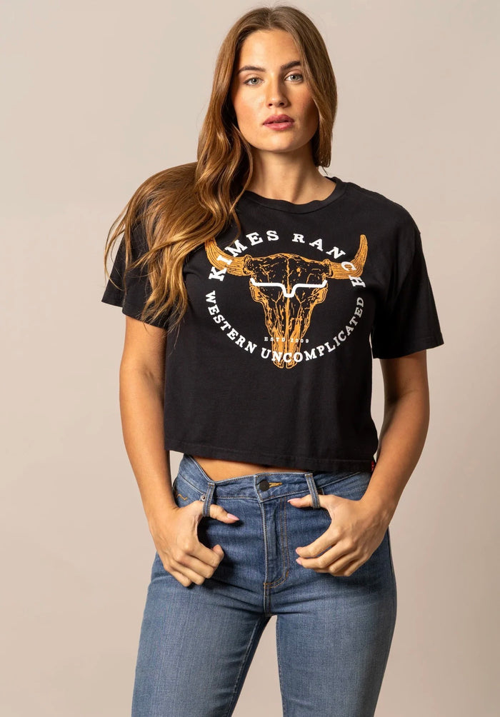 Kimes Ranch Bison Skull Crop T Shirt