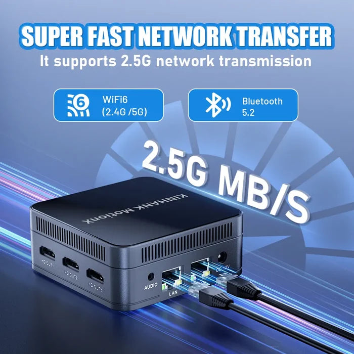 Network device with 2.5G network transfer capabilities on a blue background