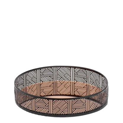 Kitchen Life 25cm Matrix Round Tray - Black & Rose Gold