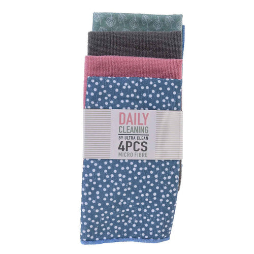 Kitchen Life Daily Cleaning 4 Piece Micro Fibre Dish Cloth - Assorted
