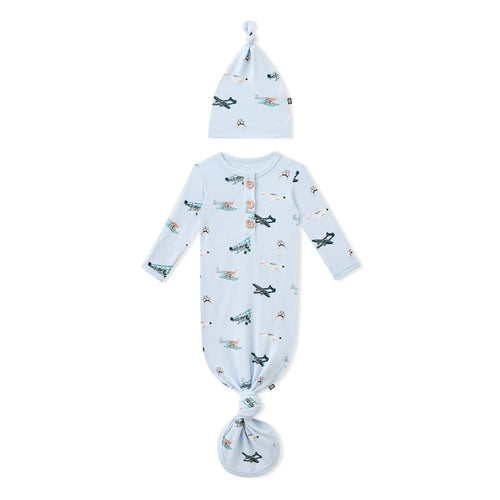 Product photo of the Knotted Gown with Hat Set in Take Off on a white surface