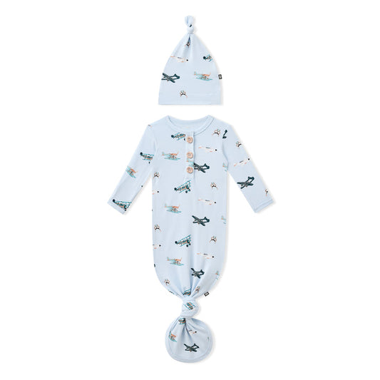 Product photo of the Knotted Gown with Hat Set in Take Off on a white surface