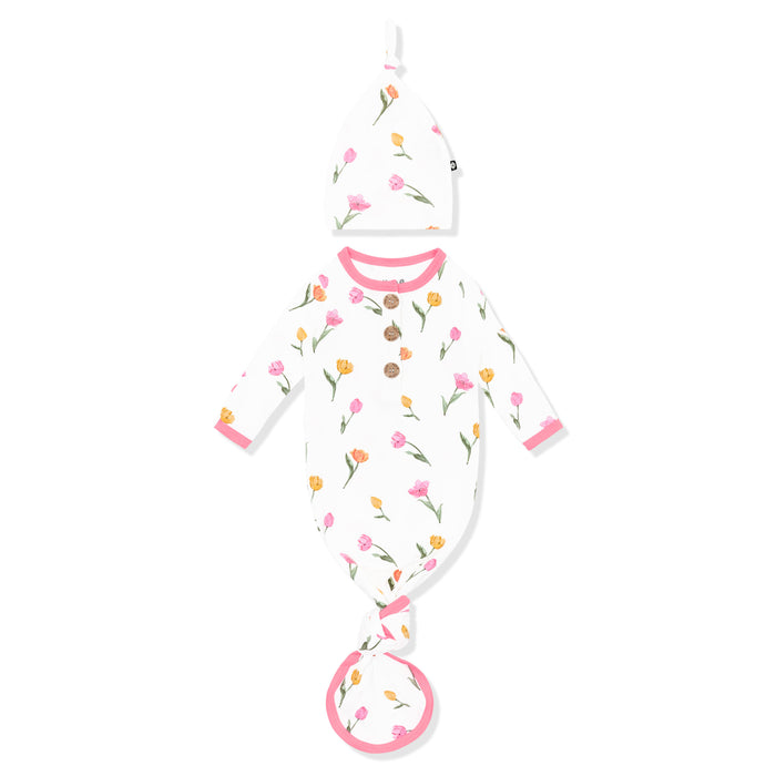 Knotted Gown with Hat Set in Tulip shown on a white surface