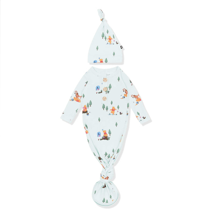 Knotted Gown with Hat Set in Winnie the Pooh Hundred Acre Wood shown on a white surface