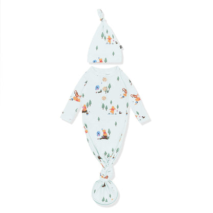 Knotted Gown with Hat Set in Winnie the Pooh Hundred Acre Wood shown on a white surface