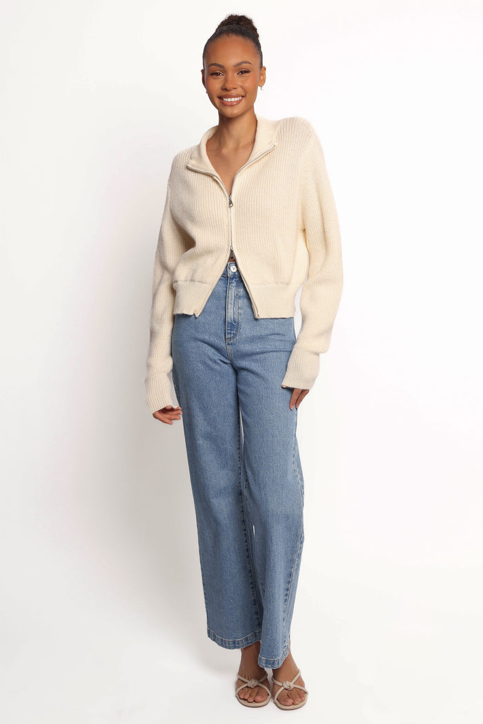 Petal and Pup USA KNITWEAR Kourtney Zip Cardigan - Cream