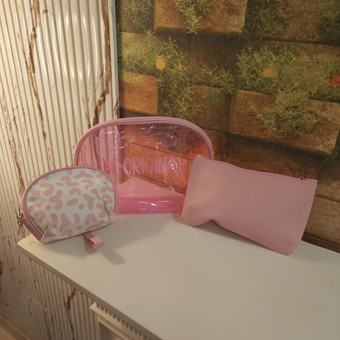 L Pink Multi Use Pouch 3 Pcs Set - Maha fashions -  Handbags & Wallets