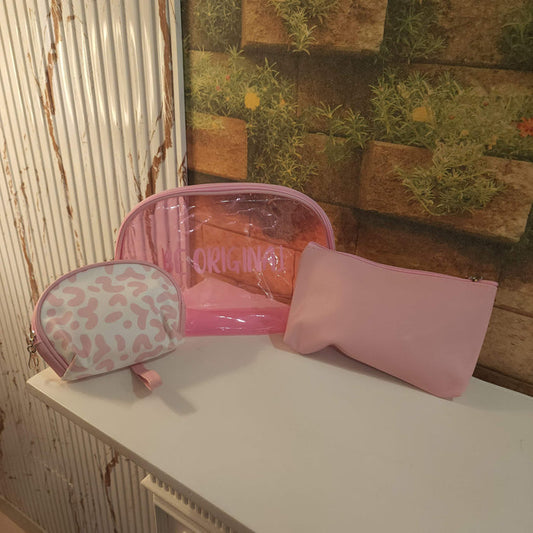 L Pink Multi Use Pouch 3 Pcs Set - Maha fashions -  Handbags & Wallets