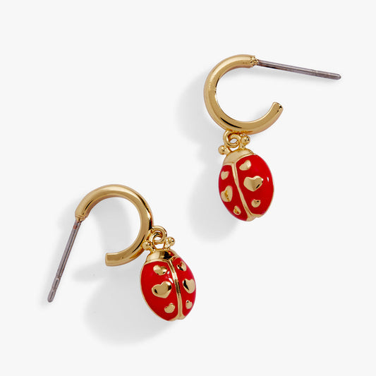 Ladybug Huggie Drop Earrings