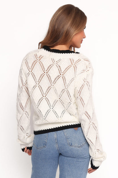 Petal and Pup USA KNITWEAR Lainy Bow Tie Font Cardigan - Cream