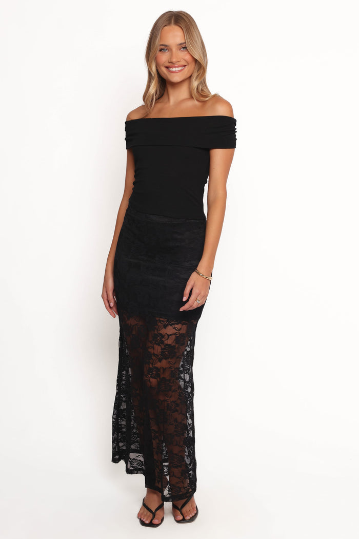 Petal and Pup USA BOTTOMS Laken Sheer Lace Maxi Skirt - Black