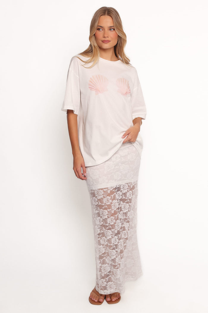 Petal and Pup USA BOTTOMS Laken Sheer Lace Maxi Skirt - White