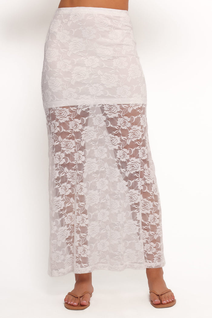 Petal and Pup USA BOTTOMS Laken Sheer Lace Maxi Skirt - White