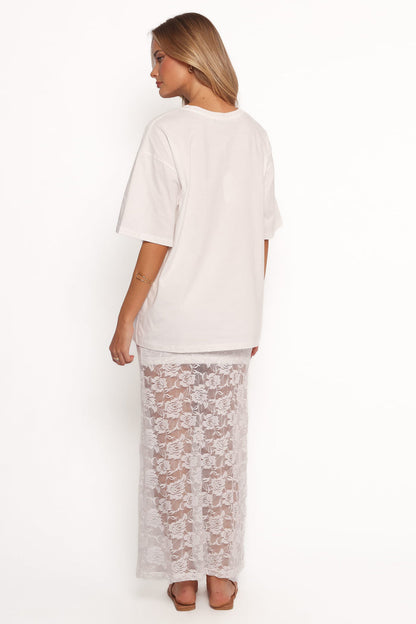 Petal and Pup USA BOTTOMS Laken Sheer Lace Maxi Skirt - White