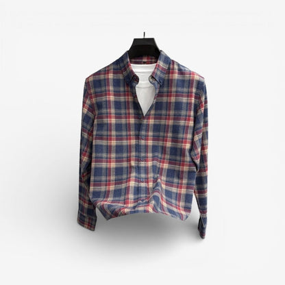 Lapel cotton plaid pattern long sleeve shirt - AntoniosClothing - Colorful grid
