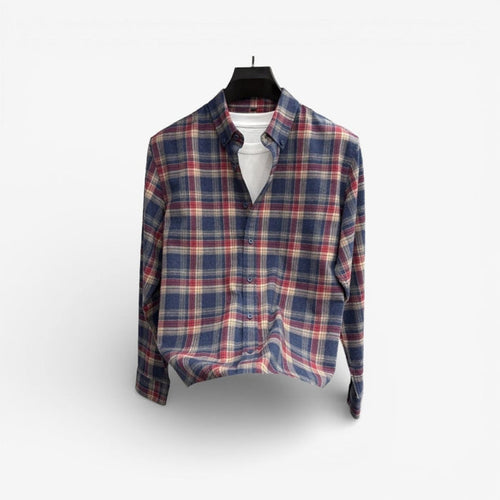 Lapel cotton plaid pattern long sleeve shirt - AntoniosClothing - Colorful grid