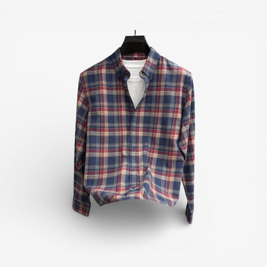 Lapel cotton plaid pattern long sleeve shirt - AntoniosClothing - Colorful grid