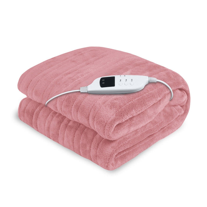 Laura Hill Heated Electric Blanket Throw Rug Coral Warm Fleece Pink -Home Living Store - -